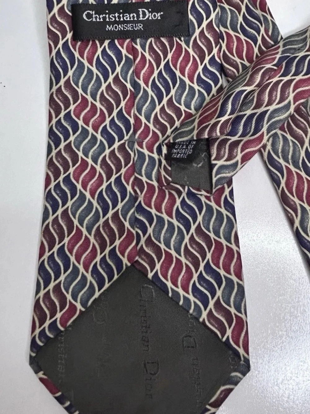 Christian Dior Monsieur Silk Tie Blue Burgundy Geometric Designer Necktie